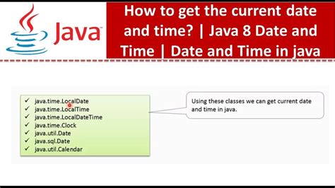 How to get a current date in java - Understand that determining today's date requires a time zone. For any given moment, the date varies around the globe by time zone. Capture the current date using the JVM’s current default time zone. LocalDate today = LocalDate.now() ; Better to specify the desired/expected time zone.